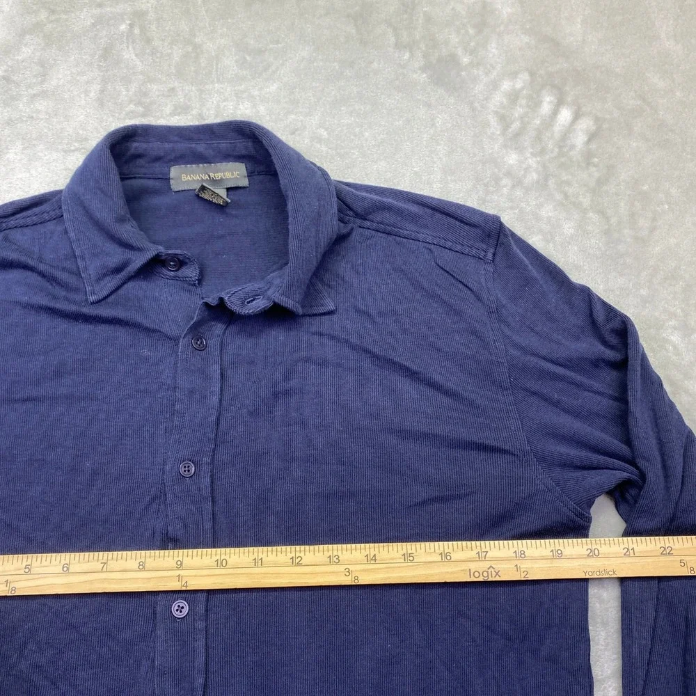 Banana Republic Mens Large Navy Blue Ribbed Cotton Rayon Long Sleeve Button Down